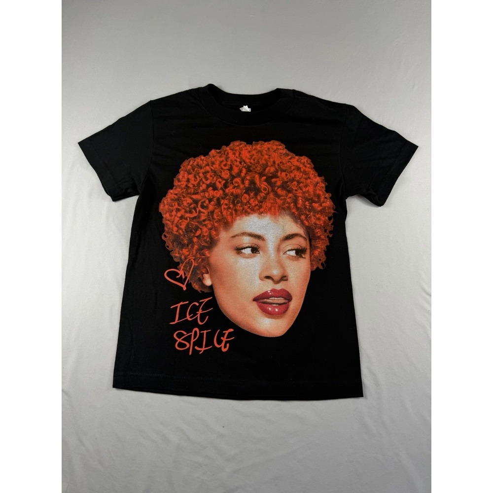 Suna brand black tee, Ice Spice face, women's small t-shirt, cotton